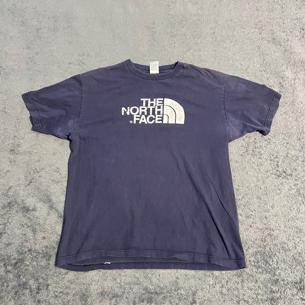 Vintage Distressed The North Face Mens Graphic Blue Logo Shirt Medium